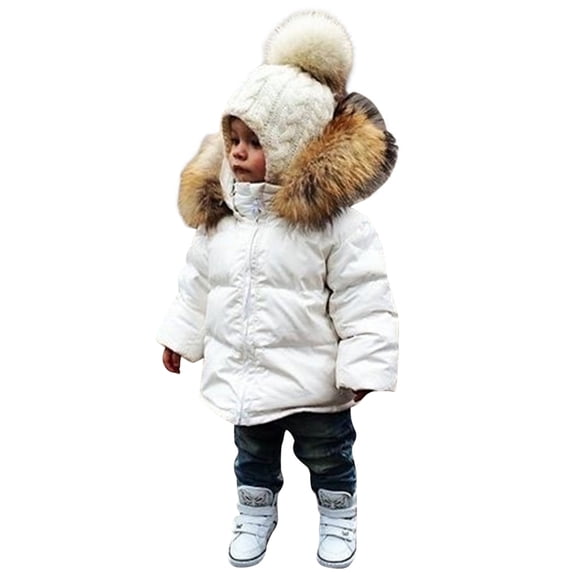 Little Girls Winter Coat with Faux Fur Collar Thicken Puffer Jacket Removable Hood Toddler Baby Padded Down Coat