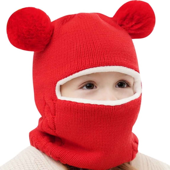Little Boys Winter Knitted Hat Earflap Hood Scarves Caps Warm Lined Hat Scarf Sets for Baby