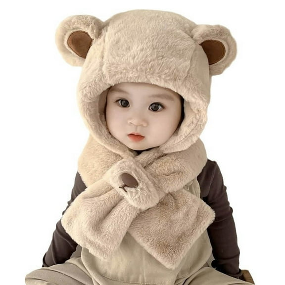 Little Girls Winter Knitted Hat Earflap Hood Scarves Warm Lined Hat Scarf Set for Kids Baby