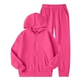 thumbnail image 1 of Little Girls Winter Outfits Lined Hoodie Pants Set Kids Warm Pullover Tracksuit Casual Clothing Hot Pink Size 6T, 1 of 4