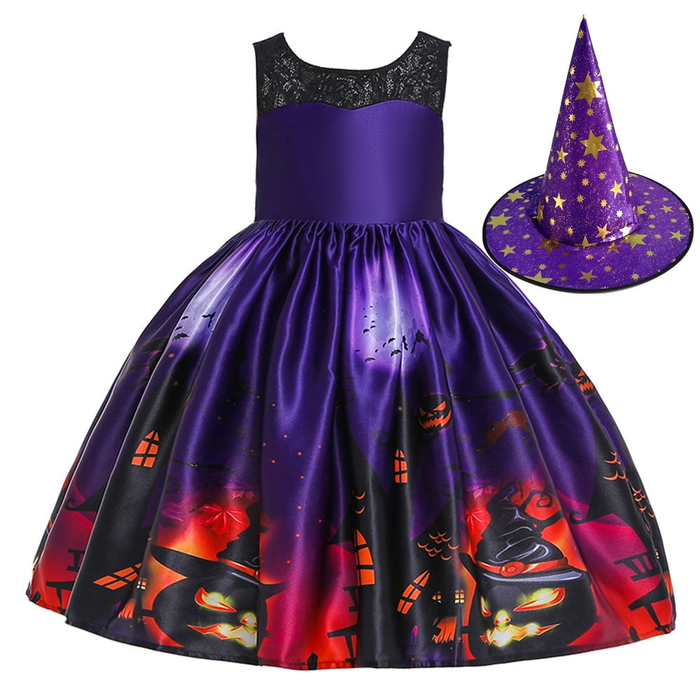 Sunset Witch Costume Child Ombre Print Dress and Hat