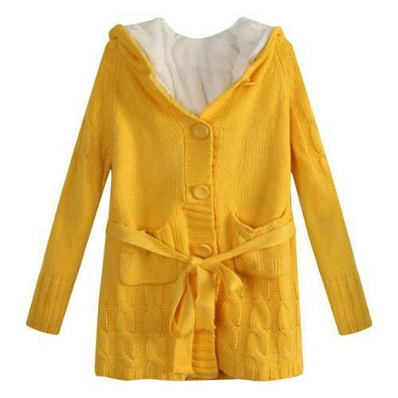 Little Girls Yellow Short Floss Lining Cardigan Sweater 4
