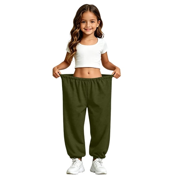 Little Girls pants Solid Color Trousers Winter Casual Sweat Straight Leg Fit Flowy Pants For Girls With Pocket Size 6-7T