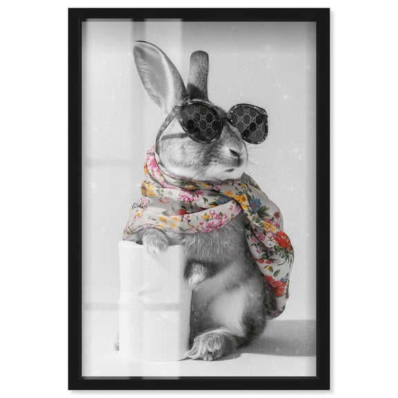 Little Glam Roll Rabbit Shadowbox Print Bathroom Wall Decor by Art Remedy, Black Frame, 20 x 30