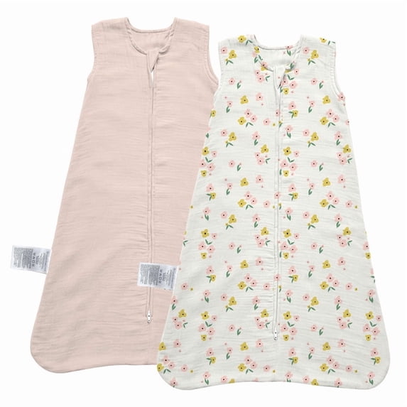 Little Grape Land Baby Sleep Sack 0-3 Months, 100% Cotton Muslin Wearable Blanket (Flower/Sunset, Large)