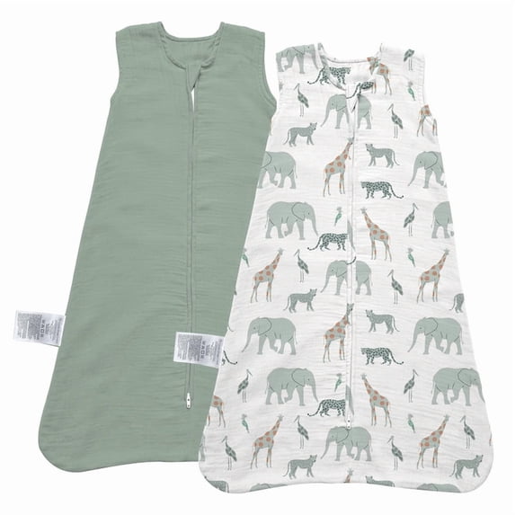 Little Grape Land Baby Sleep Sack 0-6 Months, 100% Cotton Muslin Wearable Blanket (Safari/Green, Small)