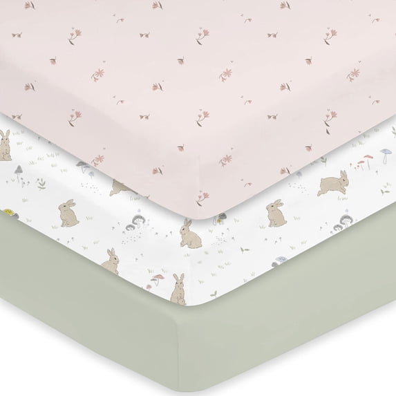 Little Grape Land Crib Sheets 3 Pack for Baby Boys Girls, Soft Microfiber Fitted Sheets for Standard Crib & Toddler Mattress 28"x52", Floral