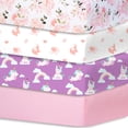 thumbnail image 1 of Little Grape Land Crib Sheets 4 Pack, Super Soft Breathable Crib Sheet Set for Girls, Pink Flowers/Elephant/Purple Unicorn/Solid Pink, 1 of 8