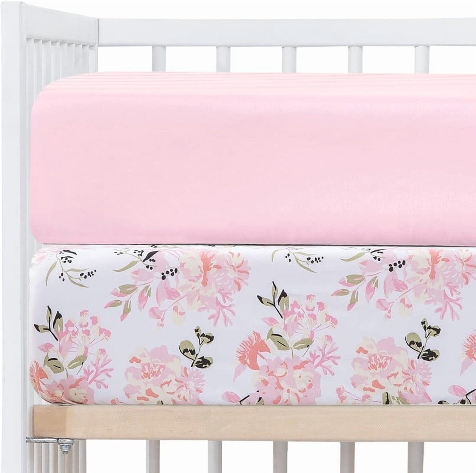 Little Grape Land, Fitted Crib Sheets 2 Pack, Floral & Pink, 28" x 52