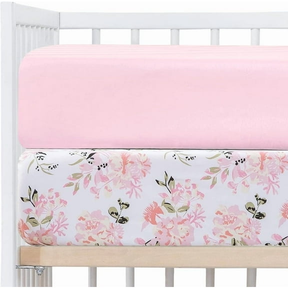 Little Grape Land Fitted Crib Sheets 2 Pack for Toddler Girls, Baby Super Soft Microfiber Crib Sheet&nbsp;for Standard Crib & Toddler Mattress Pad, Floral&Pink