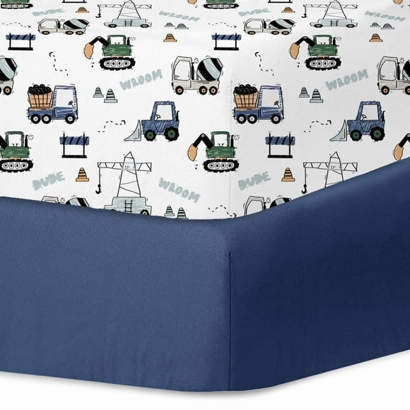 Little Grape Land Fitted Crib Sheets 2 Pack for Toddler Boys, Trucks&Blue