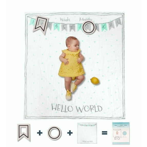 Little Grape Land Milestone Blanket for Baby Boys Girls, Cotton Muslin 47"x47" Soft Newborn Photo Prop & Keepsake, Gender Neutral Baby Shower Gifts, Hellow World