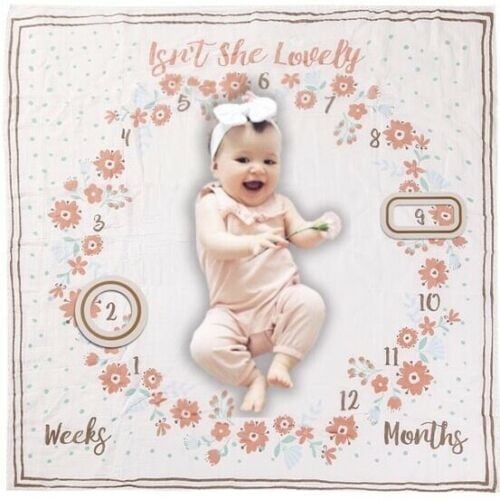 Little Grape Land Milestone Blanket for Baby Girls, Cotton Muslin 47"x47" Soft Newborn Photo Prop & Keepsake, Gender Neutral Baby Shower Gifts, Flower
