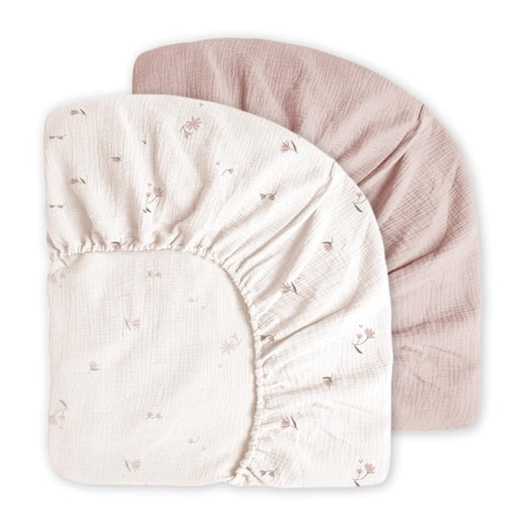 Little Grape Land Muslin Crib Sheets 2 Pack, 100% Cotton Fitted Baby Mattress Sheets for Boys & Girls, Soft Breathable Neutral Nursery Bedding, Standard Crib Size 52"x28", Flower