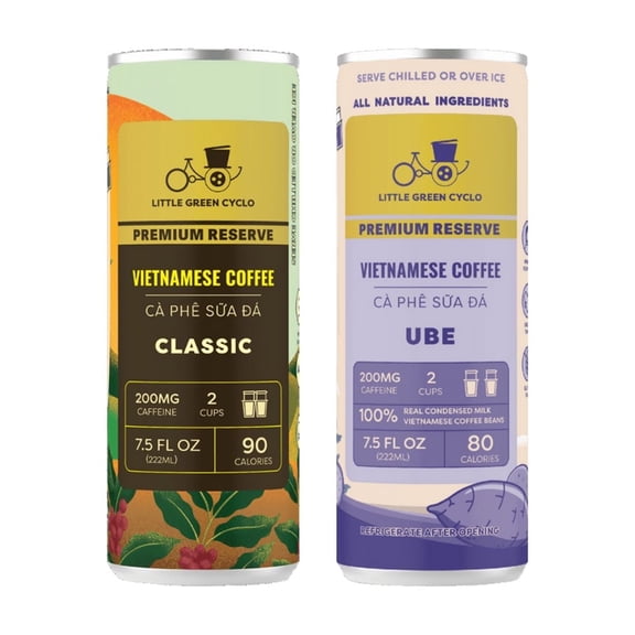 Little Green Cyclo Vietnamese Coffee, Dairy Pack (Ube & Classic), 12 Pack, Ready-to-Drink, 7.5 oz cans