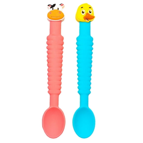 Little Grubbers 3-in-1 Silicone Baby Spoon, BPA-Free, Soft Grip for Self Feeding Infant 6m+, 2 Pack