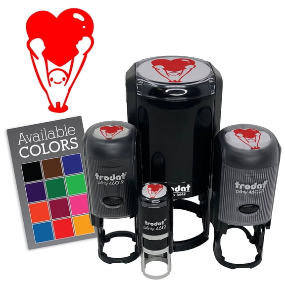 Little Guy Giving His Heart Love Romantic Valentine Self-Inking Rubber Stamp for Stamping Ink Stamper Crafting Planners - 1/2 Inch Mini - Purple Ink