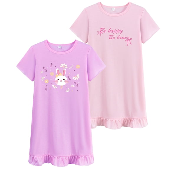 Little Hand Dress for Kids 2pcs Summer Short Cotton Girls Nightgowns Happy Rabbits Toddler 9-10years
