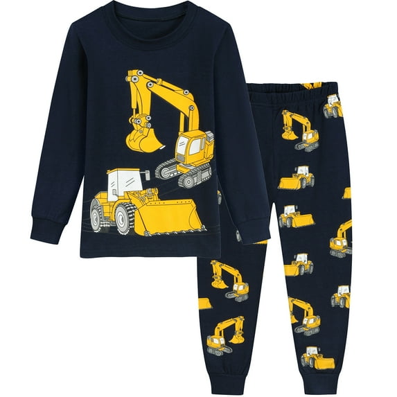 Little Hand Boys 100% Cotton Pajamas Excavator Long Sleeve Pjs Sleepwear 7T