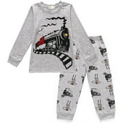 FEDPOP Boys Pajamas Cotton Kids Train 2 Piece Pjs Sleepwear Set Boy Clothes Sets 6T