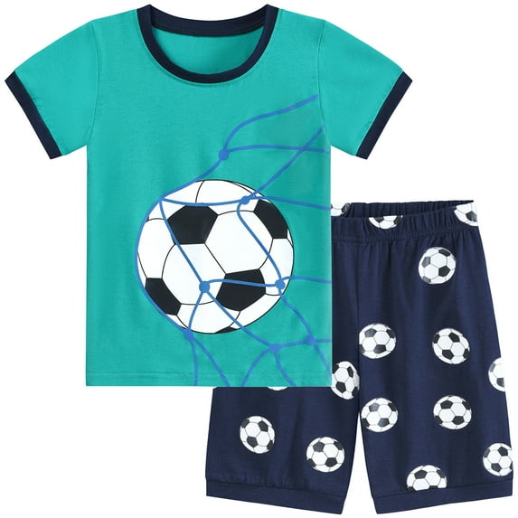 FEDPOP Boys Pajamas Soccer Short Set Kids Summer Sleepwear Cotton Pjs Size 6T