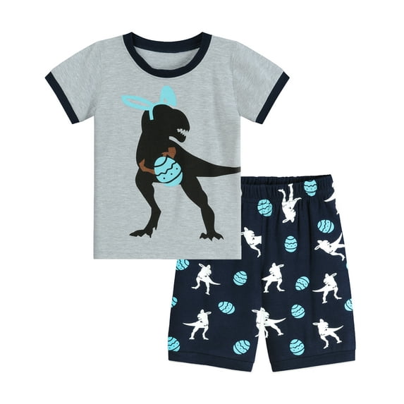 FEDPOP Boys Summer Pajamas Easter Boy Jammies Dinosaur Summer Short Set 6T