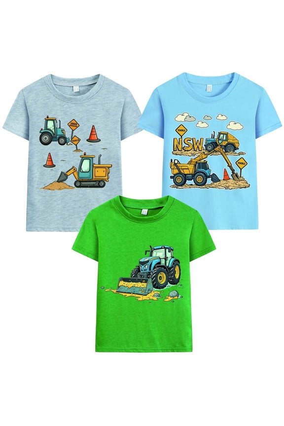 Boys T-shirts 3 Pack Summer Cars Graphic Cotton Shirts Kids Tops 7T