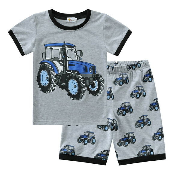 FEDPOP Boy Pajama Set Summer Pjs 100% Cotton Short Sleeve Sleepwear 7T