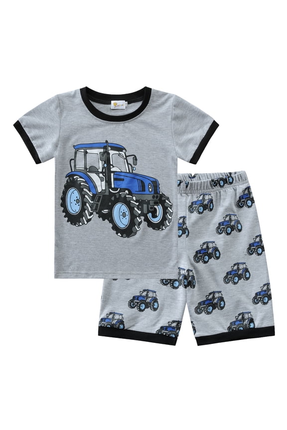 Boy Pajama Set Summer Pjs 100% Cotton Short Sleeve Sleepwear 7T
