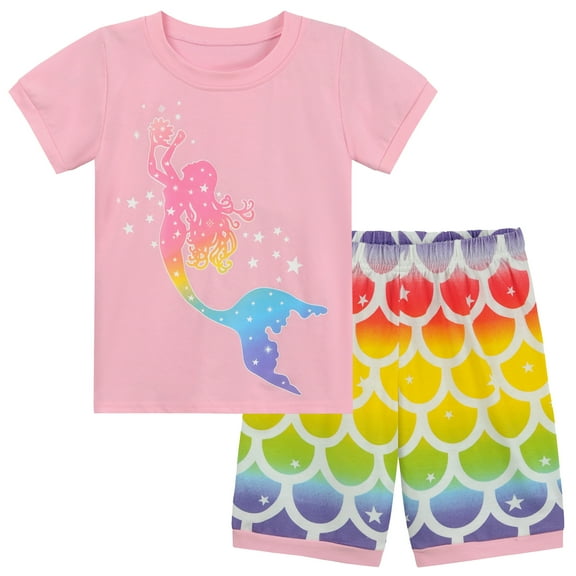 FEDPOP Girl Pajama Mermaid Short Sleepwear Pajamas Cotton Pjs 7T