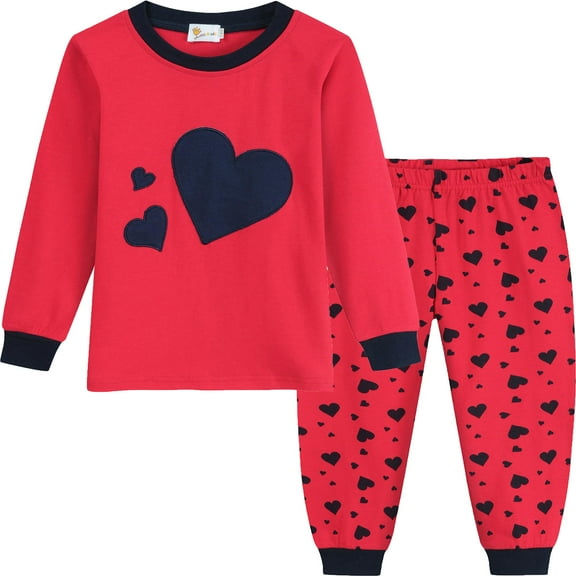 FEDPOP Girl Valentines Day Pajama 100% Cotton Pjs Long Sleepwear Pajamas 6T