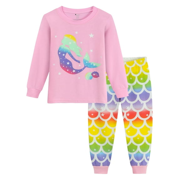 FEDPOP Girls Long Sleeve Clothes Set Mermaid Pajamas Pjs Size 7T