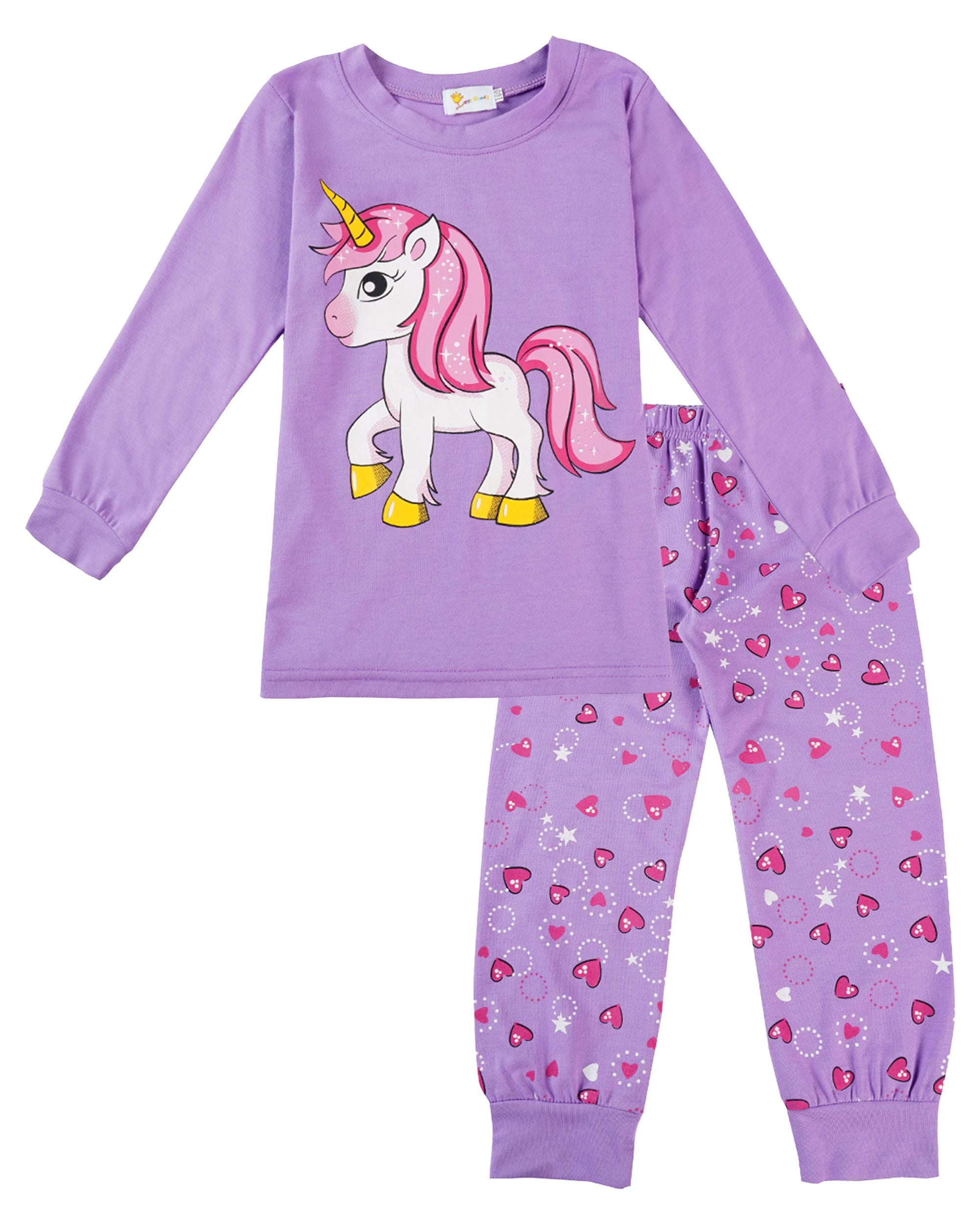 Little Hand Girls Pajamas Sets Purple Unicorn 100% Cotton Long Sleeve ...