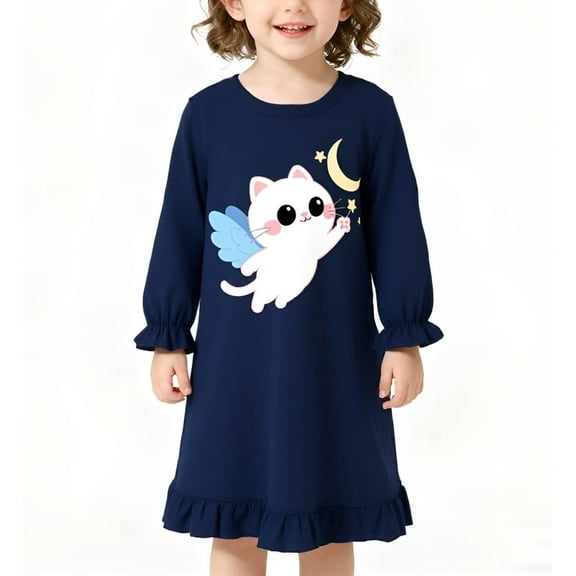 Little hand Girls Nightgown Girls Pajamas Cat Sleep Shirts Dress Toddler Soft 3-10Y