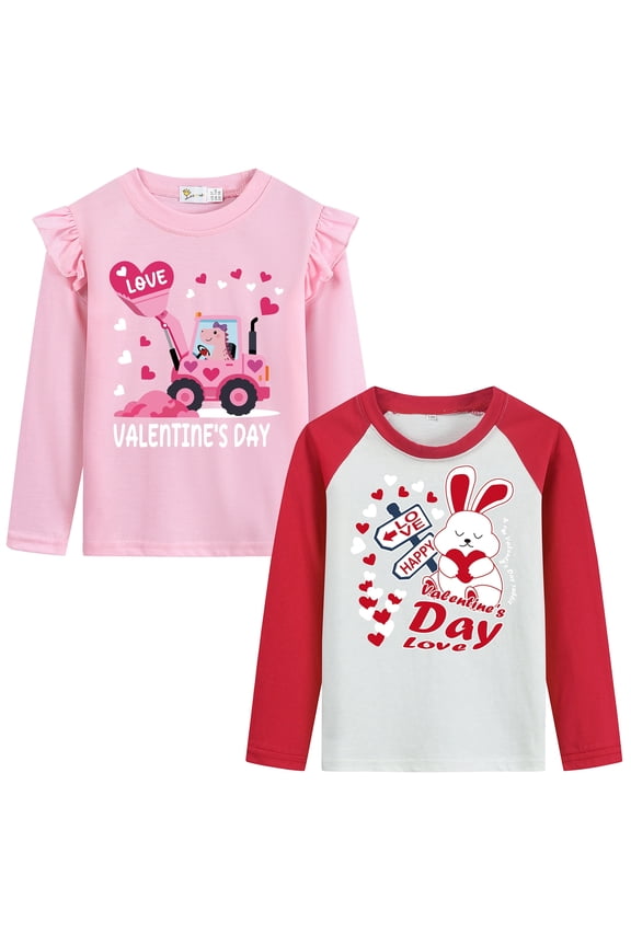 Girls Valentine Top Love Graphic Cotton Dinosaur T Shirts 2Pcs 3T