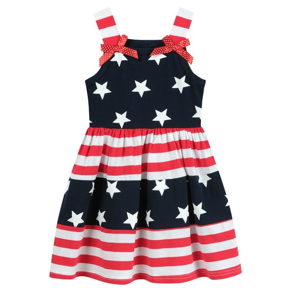 FEDPOP July 4th Dresses for Toddler Girls American Flag Summer Dress 2T