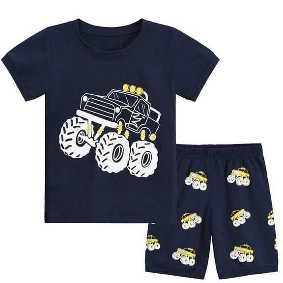 Little Hand Little Boys Garbage Truck Cotton Short Pajamas Summer Clothes Children Toddler Pjs 2 Piece Size 3T