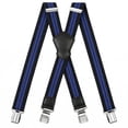 thumbnail image 1 of FEDPOP Men's Heavy Duty X-Back Suspenders with Metal Clips Black & Blue Strips, 1 of 5