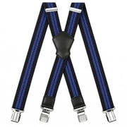 FEDPOP Men's Heavy Duty X-Back Suspenders with Metal Clips Black & Blue Strips