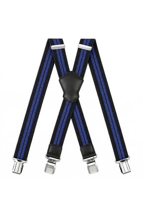 Men's Heavy Duty X-Back Suspenders with Metal Clips Black & Blue Strips