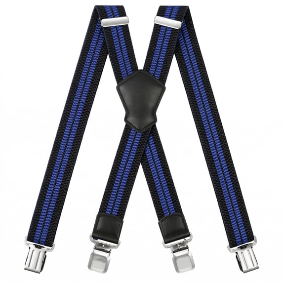 FEDPOP Men's Heavy Duty X-Back Suspenders with Metal Clips Black & Blue Strips
