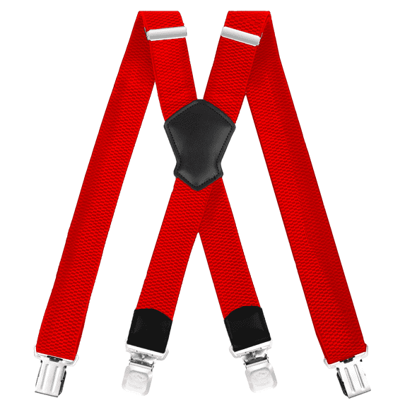 FEDPOP Mens Suspenders with Clips Heavy Duty X Back for Jeans Red
