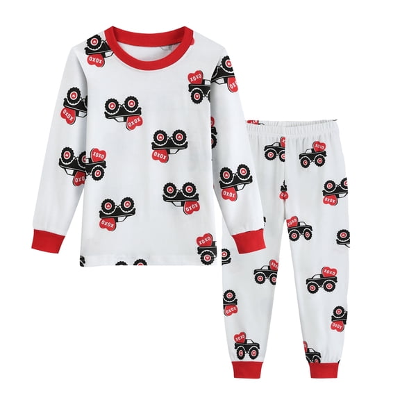 Little Hand Pajamas Boys Long Sleeve Valentine Truck White Jammies Cotton Kids Size 4