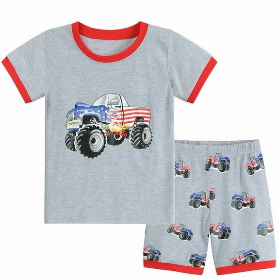 Little Hand 4th of july pajamas Boys Funny Truck Toddler Kids T-Shirt Short Sleeve Car Tractor Excavator Tee Shirts 2-7T