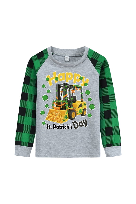 St. Patricks Day Shirt Funny Irish Clover Forklift Motif Toddler Kids T-Shirt 2T