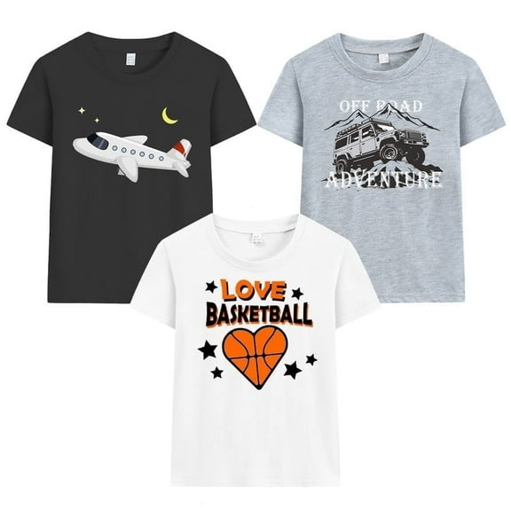 Little Hand T shirts For Boys 3-Pack Short Sleeve T shirt 100% Cotton Crew Neck Pajams Fashion Basketball Size 2T