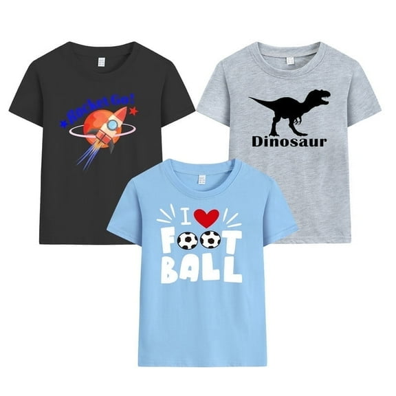 Little Hand Dinosaur Shirts For Boys 3-Pack Short Sleeve T shirt 100% Cotton Crew Neck Size 2-7T