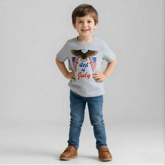 Little Hand Toddler Boys 4th of July Shirts Kids American Flag T-Shirt Patriotic Short Sleeve Tees Cotton Top Clothes 5T