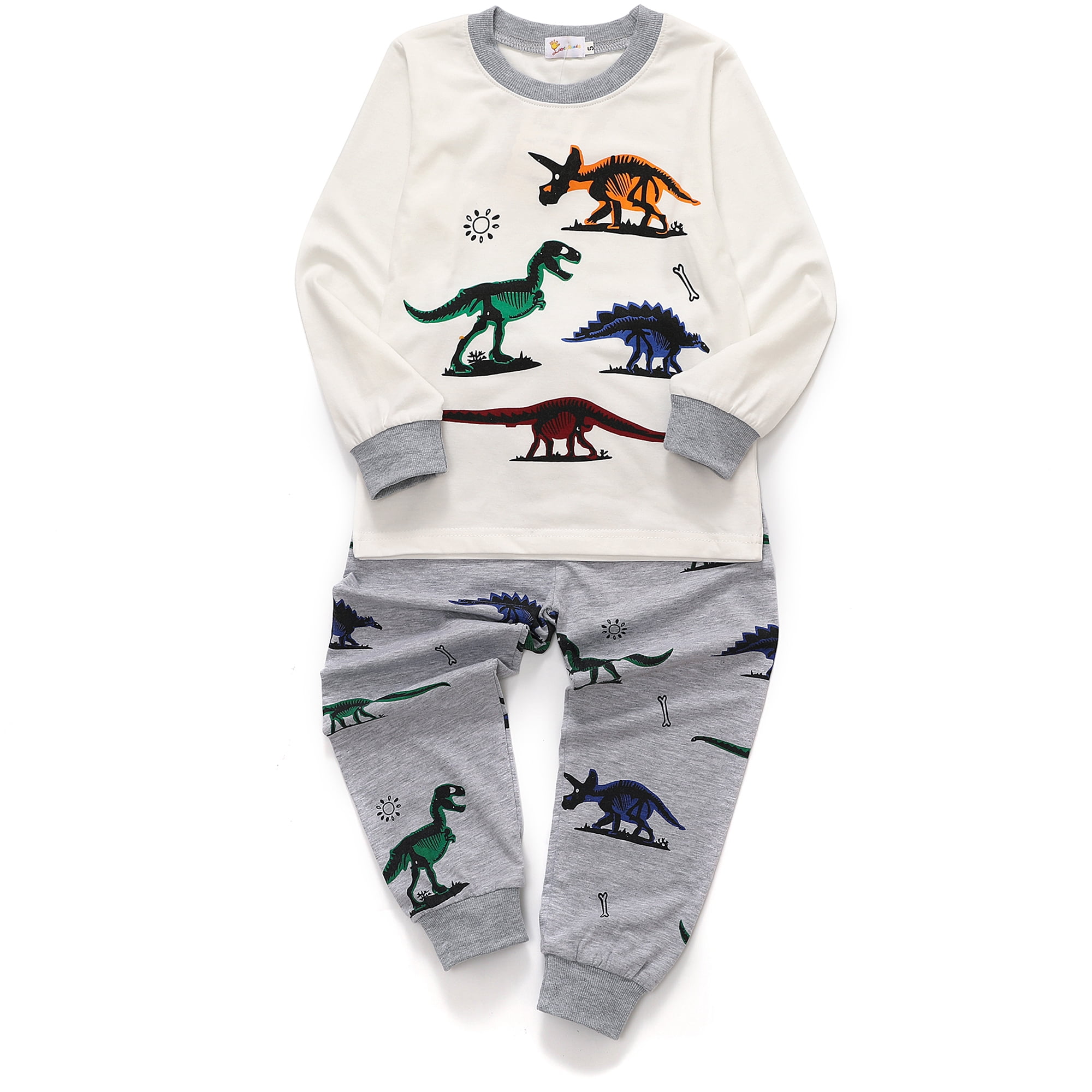 Little Hand Toddler Boy Dinosaur Long Sleeve Top & Long Pants 100% Cotton Pajama Set 7T