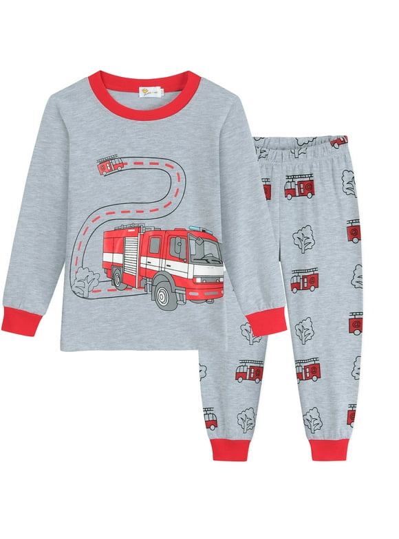 Toddler Boy Pajamas Set Fire Truck Long Sleeve Sleepwear 5T